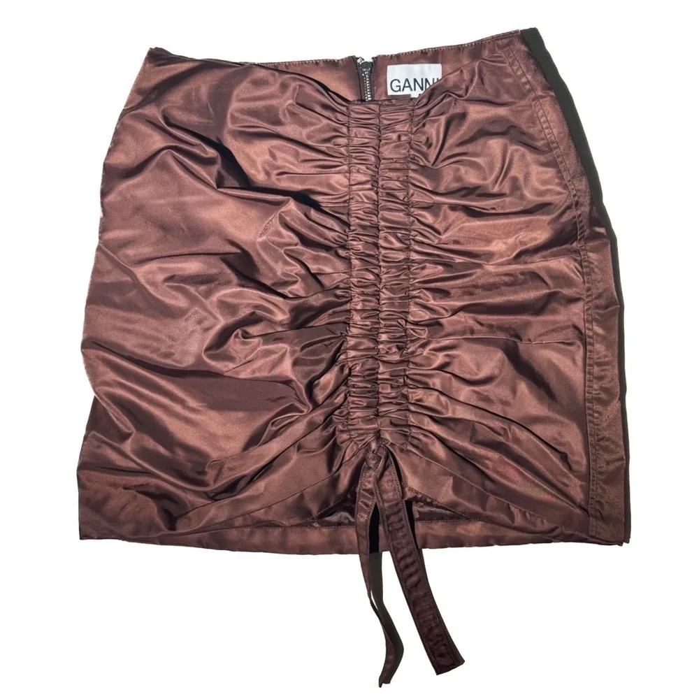 GANNI Ruched Shell Mini Skirt In brown - Picture 4 of 8